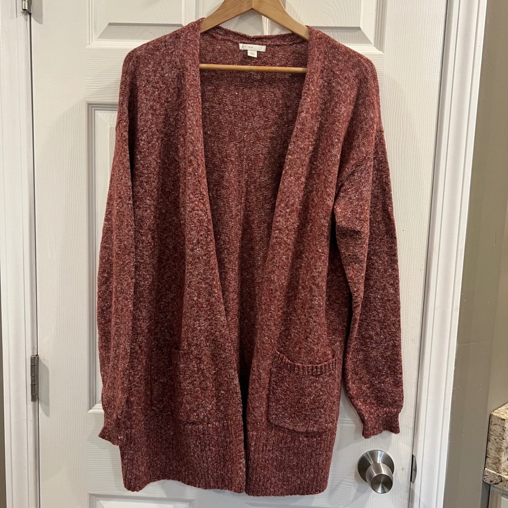 EST. 1946 Womens Marled Burgundy Open Front Longline Cardigan Sweater Large